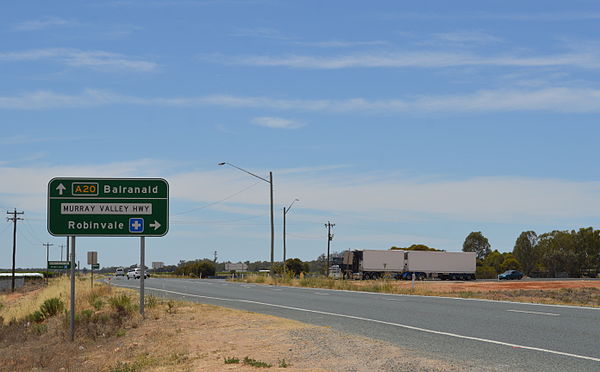 The western terminus of the Murray Valley Highway at Euston, New South Wales.