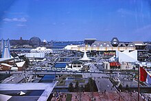 Expo 67, île Notre-Dame, vue depuis le Katimavik du pavillon du Canada.jpg
