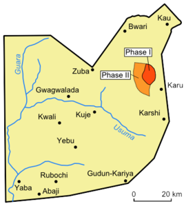 Mapa do Território da Capital Federal, destacando-se Abuja em laranja claro e escuro