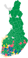 Finnish municipal elections 2021 largest party by vote percentage.svg