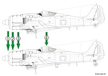 Ausgewählte Unterschiede zwischen Fw 190 A-8 und A-9.1. Stärker gepanzerter und vergrößerter Öltank (Verkleidung um 30 mm länger)2. Kühlventilator mit 14 statt 12 Blättern3. Ersatz des BMW 801 D-2 durch BMW 801 S4. Serienmäßige Ausstattung mit geblasener Cockpithaube für bessere Sicht