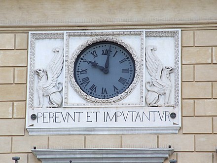 Pereunt et imputantur ("[the hours] pass away and [yet] are accounted for") is commonly inscribed on clocks, as on this one in Palermo.