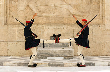 Greek Evzones at the tomb of the Unknown soldier in Athens.