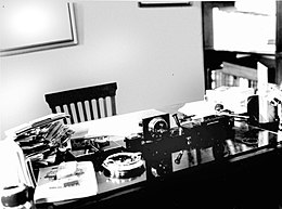 German Busch's office desk. (To the right) The revolver Busch used to shoot himself. German Busch - Desk.jpg