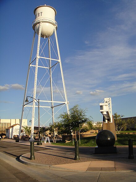 Downtown Gilbert and the old Water Tower