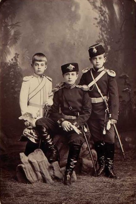 Grand Duke Andrei (in the white uniform) with his brothers Kirill and Boris Vladimirovich.