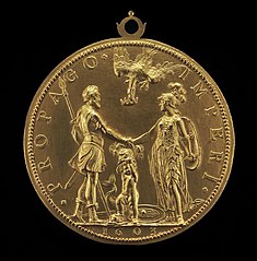 Louis XIII as Dauphin between Henri IV as Mars and Marie as Pallas Athena [reverse]