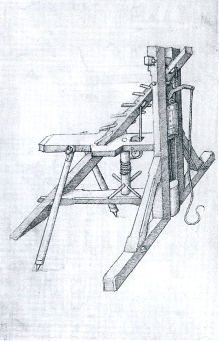 Illustration of a hand-operated pile driver in Germany after 1480
