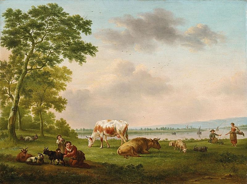 File:Hendrik Willem Schweickhardt - Herdsmen with cattle on a river.jpg