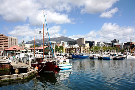 View of the Hobart central business district and Mt Wellington from Constitution Dock