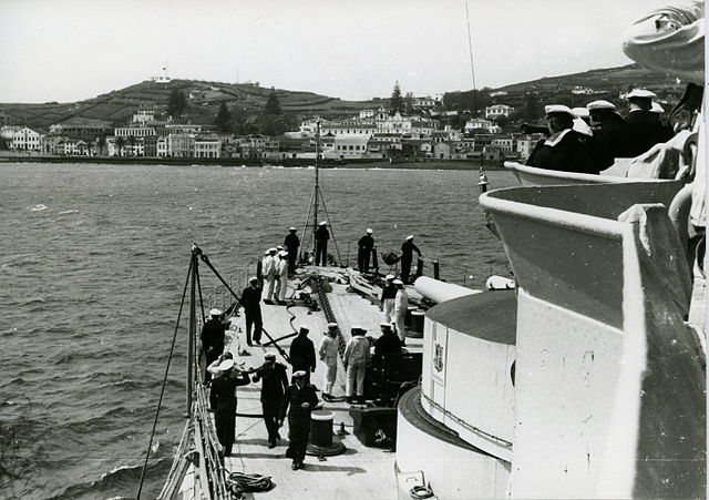 A view of Horta harbour from the German battleship Schlesien before the outbreak of World War II