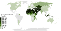 Percentuale di popolazione islamica in ogni nazione Mappa del mondo Dati musulmani di Pew Research.svg