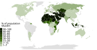 Islam percent population in each nation World Map Muslim data by Pew Research.svg