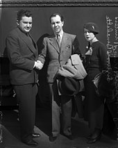 Jean Hersholt (links) mit Prinz Sigvard Bernadotte und dessen Frau Erika (1935)
