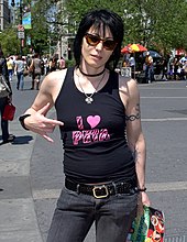 Jett promoting PETA in Union Square, New York City, 2010 Joan Jett by David Shankbone.jpg