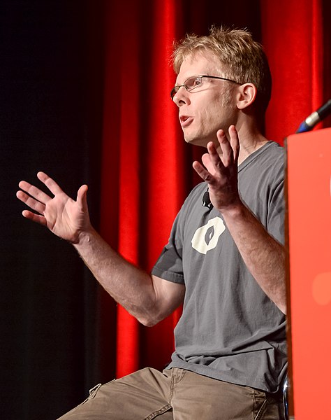 Carmack speaking about "The Dawn of Mobile VR" during the Game Developers Conference 2015