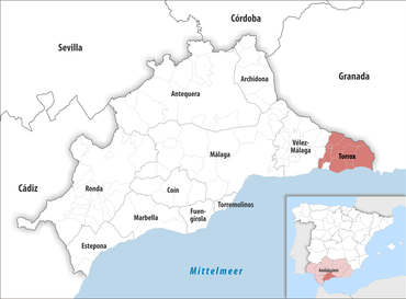 Die Lage des Gerichtsbezirk Torrox in der Provinz Málaga