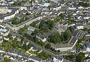 Aerial view of the faubourgs on the eastern bank of the Mayenne river.