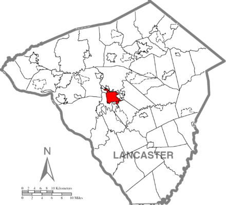 Location of the city of Lancaster in Lancaster County