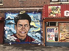 Memorial to Lesandro Guzman-Feliz across the street from the St. Barnabas Hospital entrance Lesandro Guzman-Feliz memorial IMG 2832 HLG.jpg