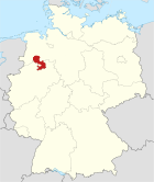 Deutschlandkarte, Position des Landkreises Osnabrück hervorgehoben