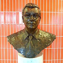 Ashcroft's bust In the lobby of the Lord Ashcroft Building at the business school of Anglia Ruskin University in Cambridge, from where he earned a Higher National Diploma in business studies. Lord Ashcroft Bust, LAIBS, Anglia Ruskin, 10 Oct, 2012.jpg