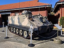 A retired M113A1 APC fitted with a T50 turret M113 at the WA Army Museum June 2018.jpg