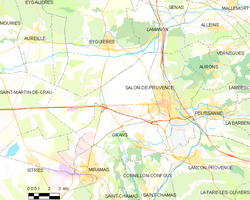 Salon-de-Provence ja sen naapurikuntia kartalla.