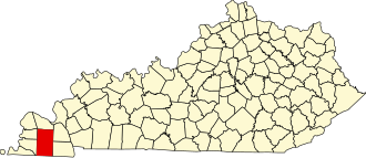 Location of Graves County in Kentucky Map of Kentucky highlighting Graves County.svg