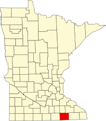 Location of Mower County in Minnesota Map of Minnesota highlighting Mower County.svg