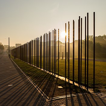 Berlin Wall Memorial site, Bernauer Straße, in early morning light