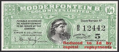 Modderfontein B. Gold Mines Limited dividend coupon. (c. 1900)