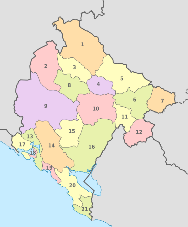 Montenegro, administrative divisions - Nmbrs - colored.svg
