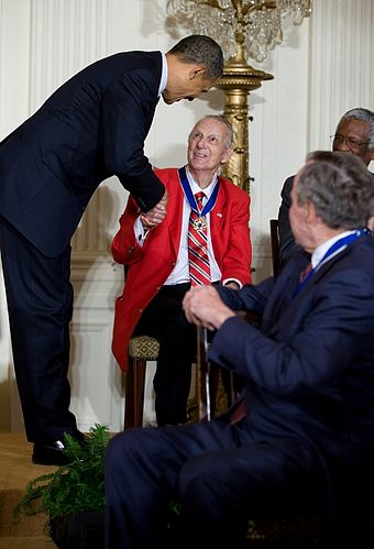 President Barack Obama awards the 2010 Presidential Medal of Freedom to Stan Musial in a ceremony in the East Room of the White House February 15, 2011.