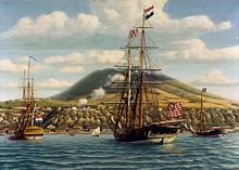 First official salute to the U.S. flag on board the U.S. warship Andrew Doria in a foreign port, at St. Eustatius in the West Indies, on November 16, 1776 NH 85510-KN.jpg