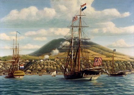 First official salute to the U.S. flag on board the U.S. warship Andrew Doria  in a foreign port, at St. Eustatius in the West Indies, on November 16, 1776