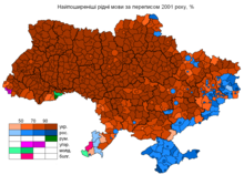 Karte der Ukraine mit Hervorhebung der Muttersprachanteile