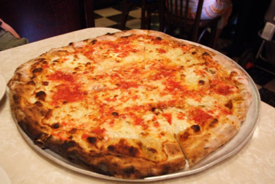 New York–style pizza served at a pizzeria in New York