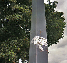 Bumper sticker showing support for the strike and boycott, saying "No News or Free Press Wanted Here". Photo taken in 2005. No News or Free Press wanted here sticker (39120777).jpg