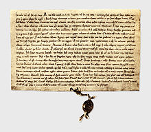 The 1241 Treaty between Livonian Order, Bishopric of Ösel-Wiek and Oeselians at National Archives of Sweden