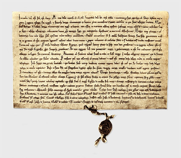 The 1241 Treaty between Livonian Order, Bishopric of Ösel–Wiek and Oeselians at National Archives of Sweden