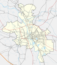 Mapa konturowa Opola, w centrum znajduje się punkt z opisem „Ratusz w Opolu”