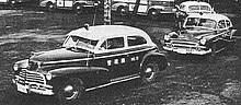 Osaka City Metropolitan Municipal Police cars, c. 1950-1955. This photograph predates the prefectural police system. Osaka City Municipal Police cars.JPG