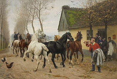 Et kobbel heste uden for en kro (1878).