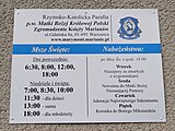 Kościół Matki Bożej Królowej Polski Zgromaczenia Księzy Marianów na Żoliborzu przy ul Gdańskiej 6A w Warszawie - tablica informacyjna