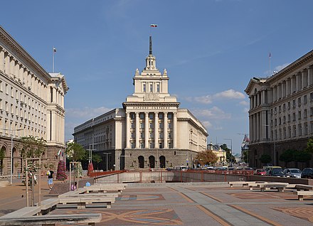 The Council of Ministers (left), Presidency (right) and the former Communist Party House.