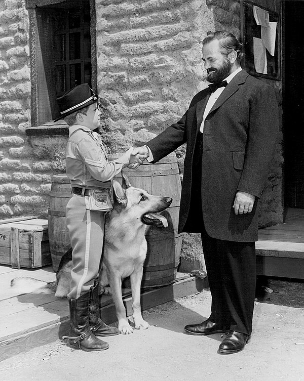 Birch as President Grant with Lee Aaker as Rusty and Rin-Tin-Tin, 1956