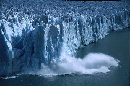 A massive calving of the Perito Moreno glacier.