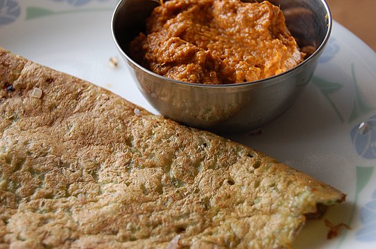 Pesarattu (moong dal dosa) and ginger chutney in Andhra Pradesh