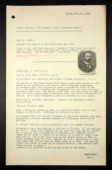 Archivo de inteligencia del ejército británico para William Sears